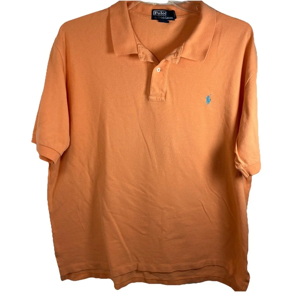 POLO RALPH LAUREN MENS S/S Orange COTTON POLO SHIRT 2XL‎ Blue Pony